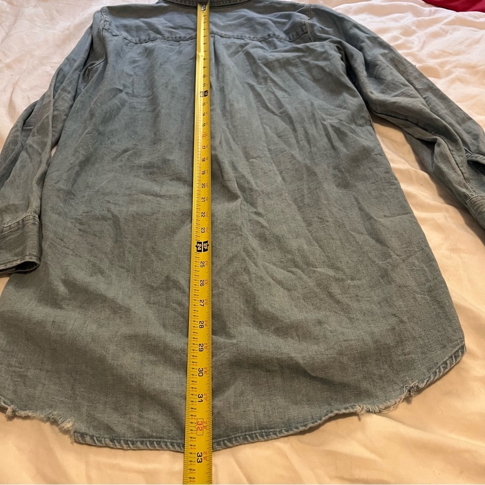 Aerie Distressed Denim Mini Dress Chambray Button Down Small - Picture 12 of 12
